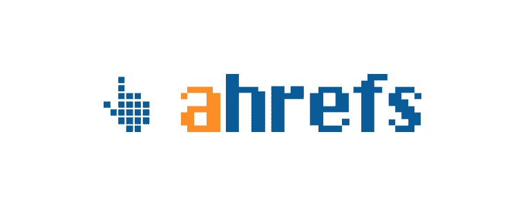 ahrefs logo with 'a' in orange and 'hrefs' in blue with a cursor symbol made up of blue squares