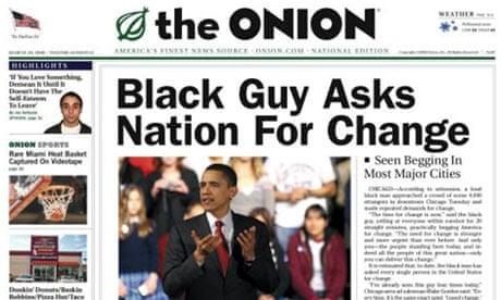 Image of satirical publication The Onion with a picture of Obama
