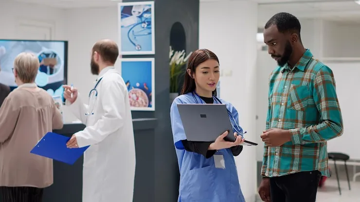 healthcare professional talking with patient