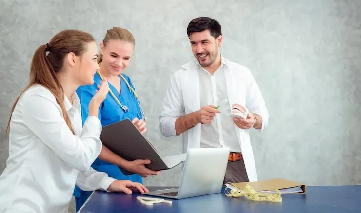 healthcare team discussing product launch