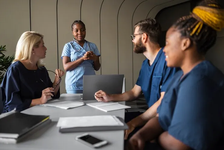 healthcare team collaborating in a meeting