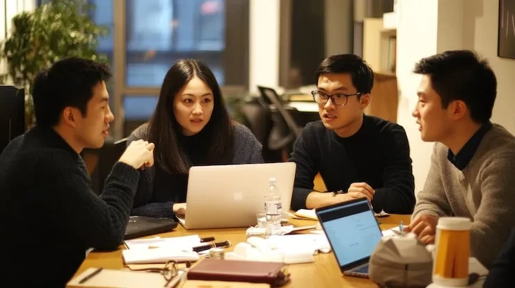 South Korea PR team discussing earned media strategy and advertising market statistics